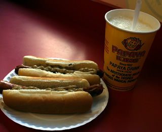 Papaya King Drink and Frankfurter